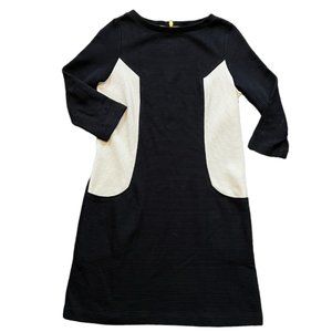 Boden Colorblock Ottoman Ribbed 3/4 Sleeve Pocket Shift Dress Black Cream Size 8